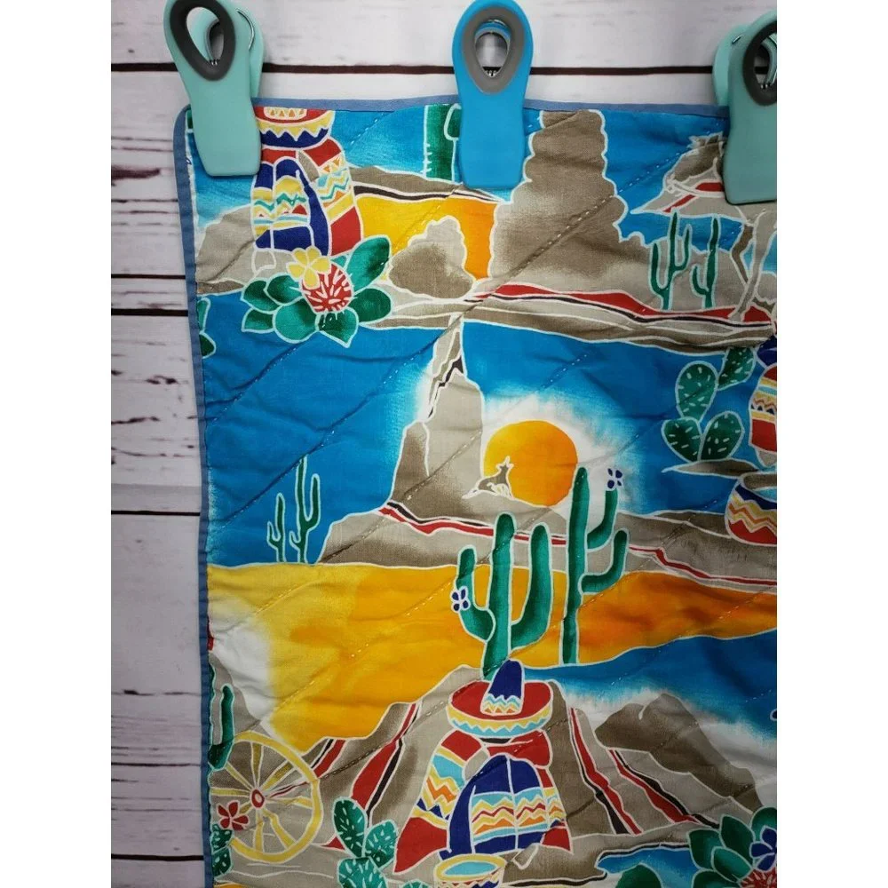 South Western Mexican Lap Baby‎ Blanket Blue Southwestern Quilt Vintage Boho